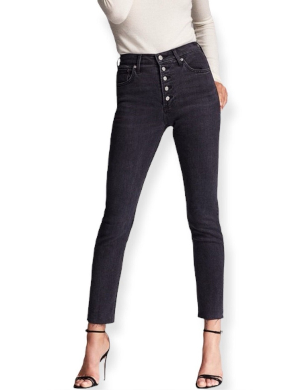Aritzia Denim Forum Yoko High Rise Slim Washed Black Buttonfly Jeans
